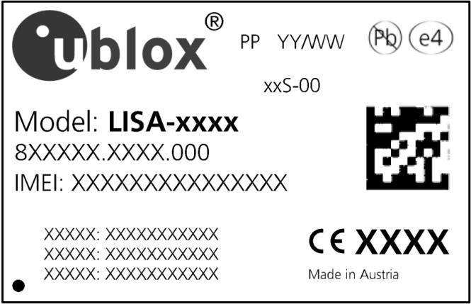 9 Labeling and ordering information 9.1 Product labeling The label on u-blox modules includes important product information. The location of the product type number is shown in Figure 20.