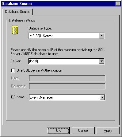2. Right-click on the Database Source node and select Set Database Source This will bring up the database source configuration dialog. Screenshot 40 - Database source configuration dialog 3.