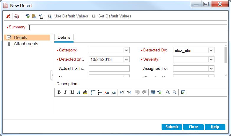Chapter 6: Adding and Tracking Defects On the ALM sidebar, select Defects. The Defects Grid displays defect data in a grid. Each row in the grid displays a separate defect record. 3.