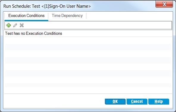 Chapter 5: Running Tests d. Click Close. The test instances are added to the test set. 4. Add an execution condition to the Sign-On User Name test. a. In the Execution Flow tab diagram, right-click the Sign-On User Name test instance and choose Test Run Schedule.