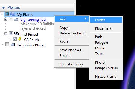 Right click on My Places Add Folder. Step 2: Enter your desired location in the search bar. For example, type Antarctica. Step 3: Create a place mark.