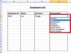 To choose the department, select the drop-down arrow in column E.