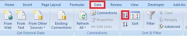 Process (Excel 2010, Excel 2007, and Excel 2003): 1. Refer to the data given below: 2. The data must be sorted.