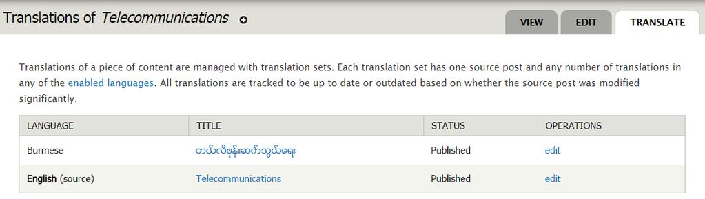 Content Management - Translation The easiest way to translate content is to go to the node that you want to translate and click on the translate tab.