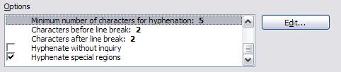In Options, near the bottom of the dialog, scroll down to find the hyphenation settings.