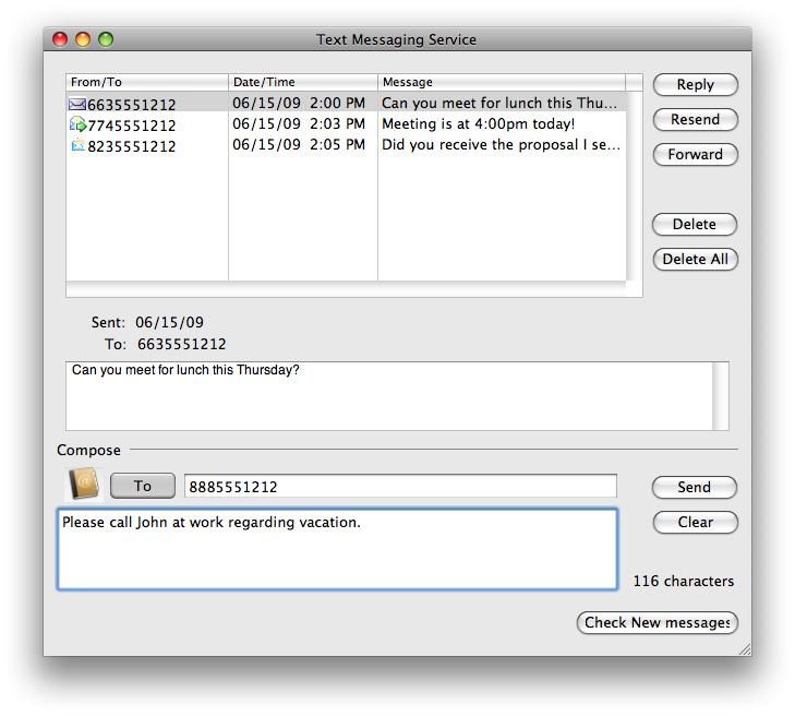 Viewing and Managing Messages..... Viewing and Managing Messages The Text Messaging Service Window The text messaging client allows you to send and receive text messages using the window shown below.