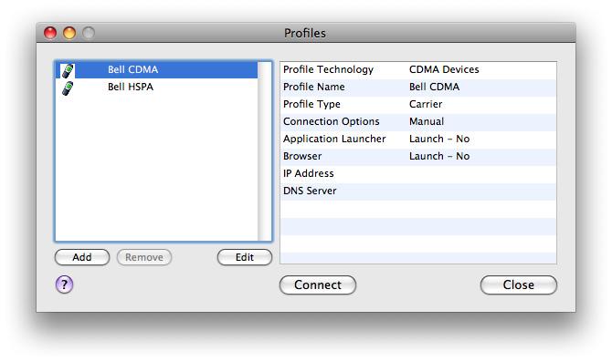 Bell Mobile Connect User Guide V 1.0 The Network Profiles Window Network profiles can be added and configured in the Network Profiles window.