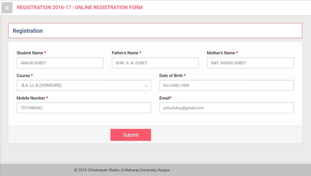 2. Registration Page By clicking on the Apply Now button, applicant shall move to the Registration Page as shown below: Fill all the details in the registration form then click on Submit button to