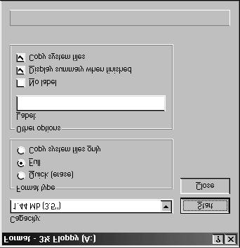 5. The disk-formatting program will now run. Select Full for the Format type and select Display summary when finished and Copy system files for Other options. Click Start to begin formatting.