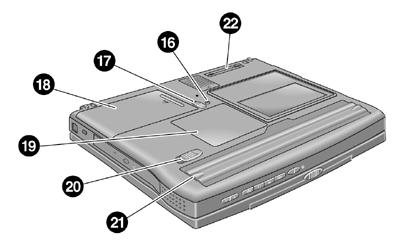 Introducing the OmniBook Identifying the Parts of the OmniBook OmniBook bottom view 16 System-off button 17 Hard disk drive latch