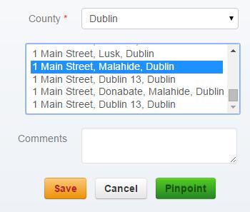 County County in which you live. Select your county. 2. Click Search. Address found: A list of matching addresses show. Select the correct address and click Save. Your address pinpoints.
