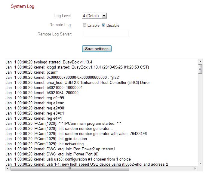 IV-6-2. System Log A system log provides information about the network camera s usage and actions. The system log can also be sent to a remote server for archiving.
