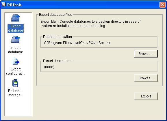 DBTools Export database Step 1: Select the database you want to export.