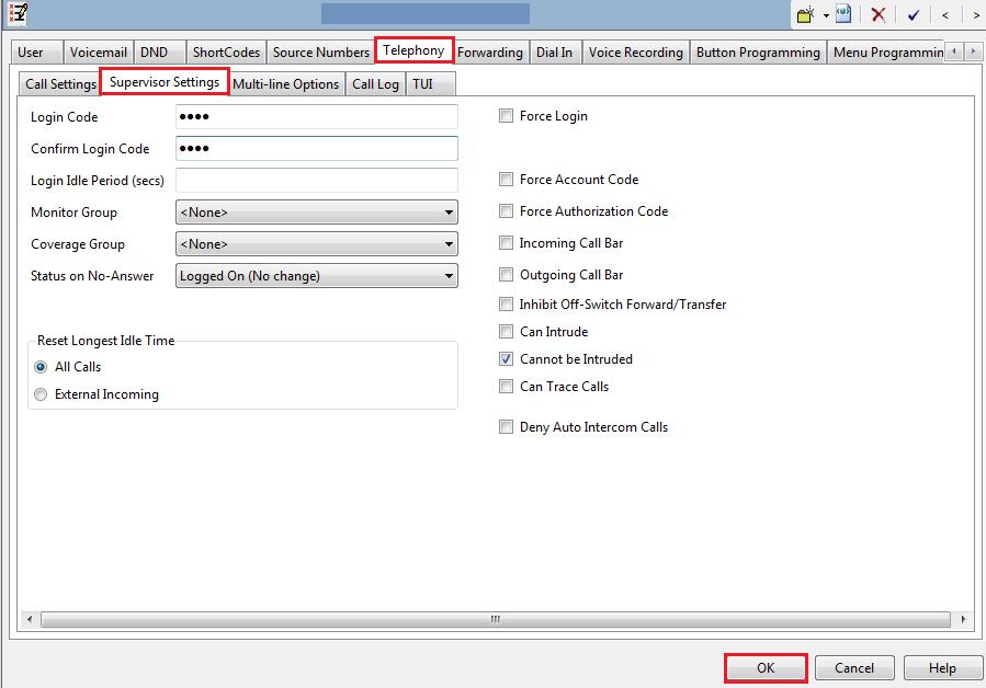 Navigate to the Supervisor Settings tab, enter the Login Code for the SIP user and note that this password