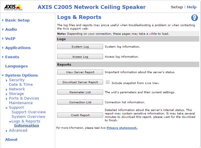 In the event of an issue with a call to the Axis speaker there are logs that can be accessed that show some further information on where the issue may lie.