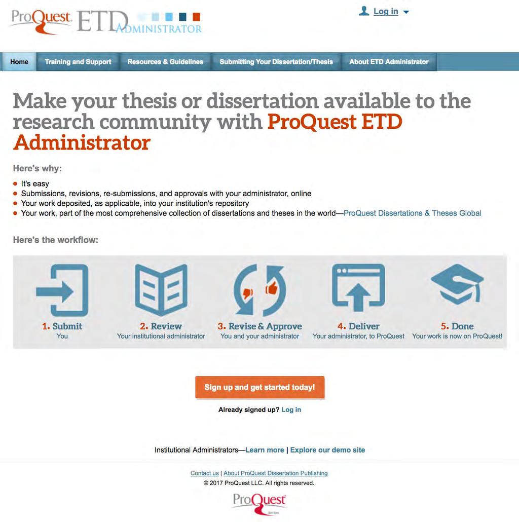 ETD Submission via ProQuest Step-by-Step 1. Access the ProQuest ETD Administrator portal ProQuest s portal page is linked in the Students area of the Graduate School website here: http://www.