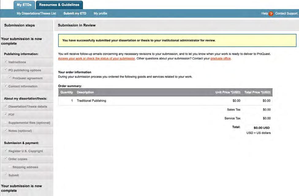 18. Submission in review This screen is your submission completion notice and order summary.