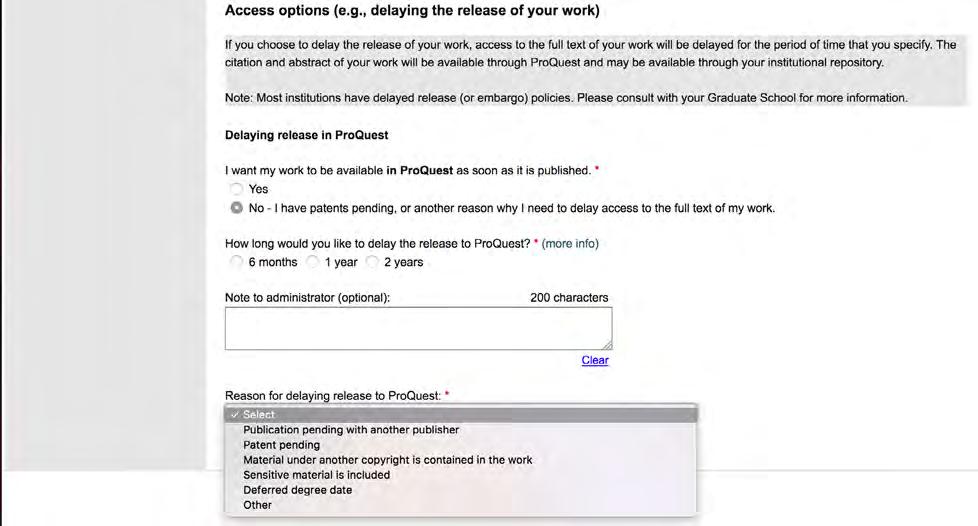 7. Access options The Access options fields give you the opportunity to select a publishing delay (embargo).