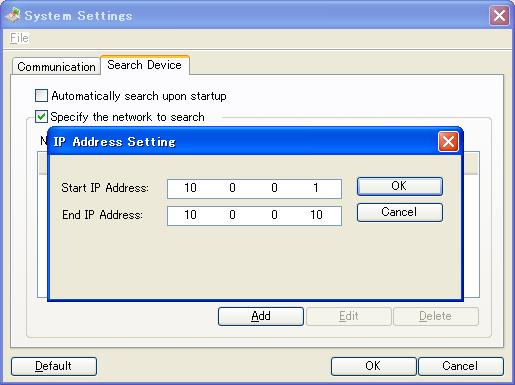 - Adding a IP address to the network list (1) Check "Specify the network to search".