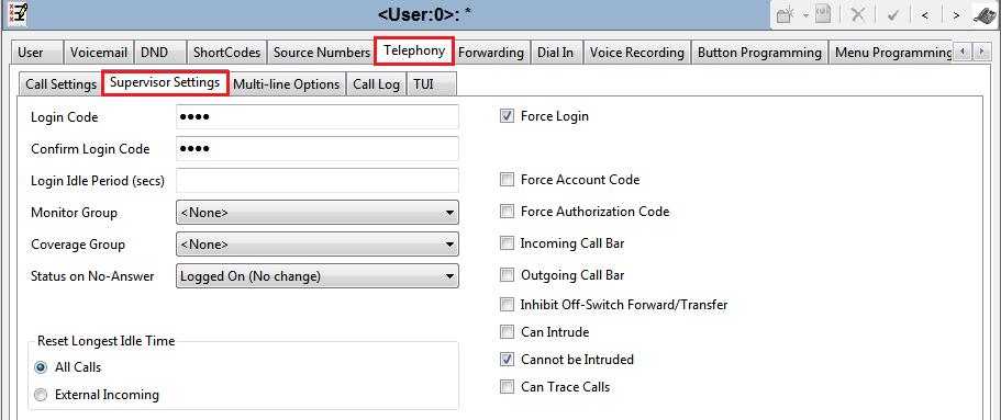 Under the Telephony Tab select the Supervisor Settings tab and enter the password again for the Login Code.