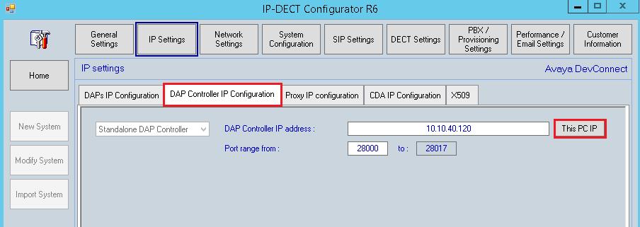 Click on the IP Settings tab at the top of the screen and on the DAP Controller IP Configuration tab
