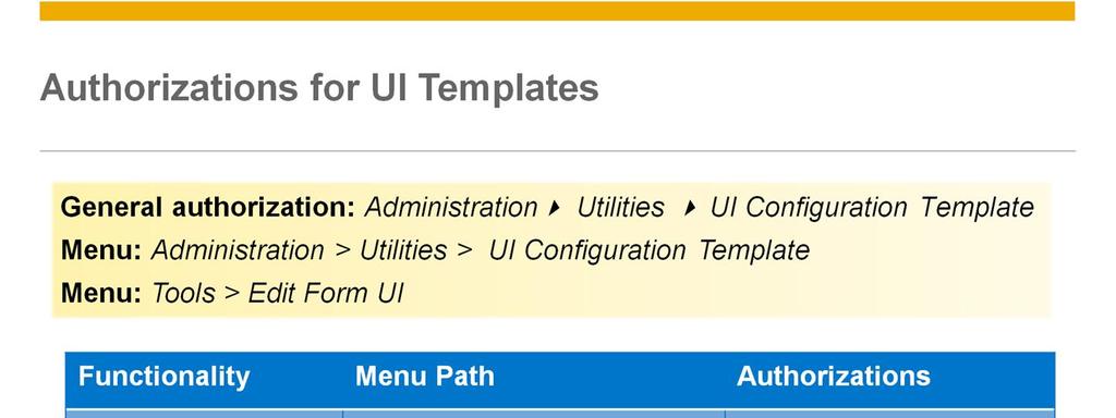 The new functionality is designed for authorized users. A new general authorization has been added called UI Configuration Template.