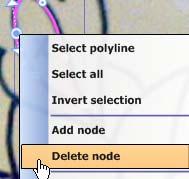Edit the area as necessary. To delete a node: Right click on the node and select Delete node or select the node and press delete.