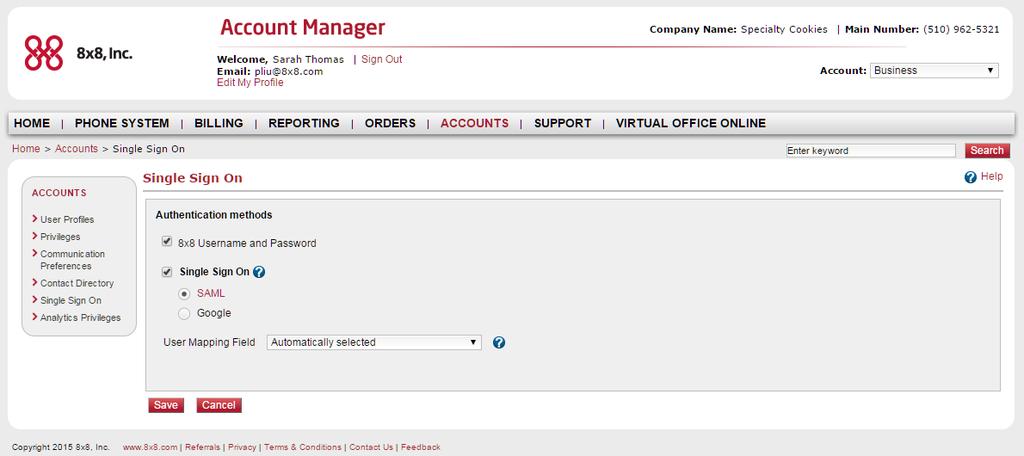 2. Setting up Single Sign-On in Accunt Manager is set up by the Virtual Office administratr. The admin must set up Single Sign-On and specify the Identity Prvider used by the cmpany. 3.