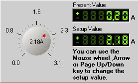 The setup value will be displayed on the second line indicator. Use mouse to click on the rotary knob and move mouse to change the value.
