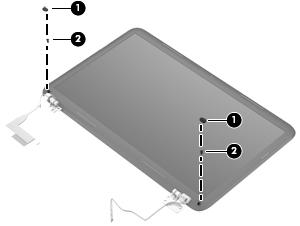4. If it is necessary to replace the display bezel or any of the display assembly subcomponents: a. Remove the two screw covers (1) and the two Phillips PM2.5 5.