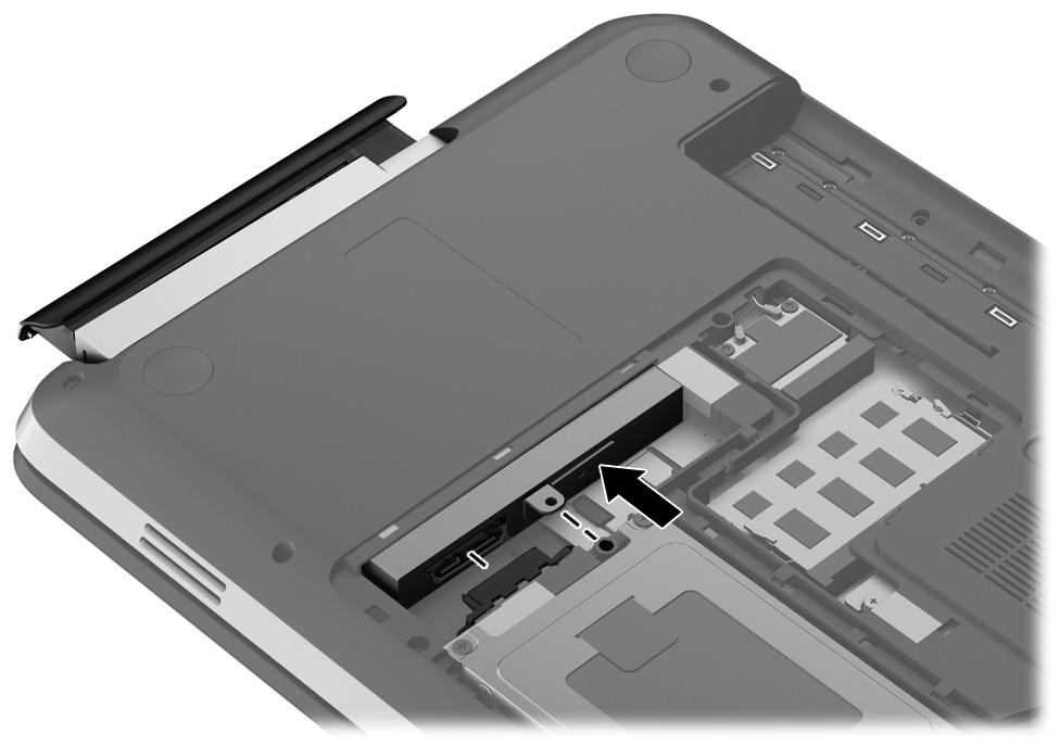 Remove the optical drive by sliding it out of the optical drive bay. 6.