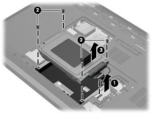 3. Use the Mylar tab built into the hard drive bracket to lift and remove the hard drive (3) from the computer. 4.