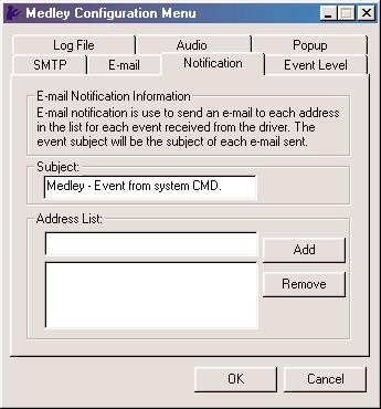 Notification When different types of events occur, CMD Medley may be configured to send notices to assigned individual e-mail addresses.