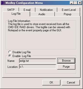 Log File The log file is used to store event information received from all the CMD IDE RAID