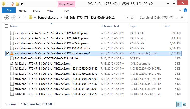 Figure 3 2.3. Open the subdirectory and find the MP4 file. For a single-stream video, the filename will be: [GUID].DV.localview.mp4 (Fig. 4). Figure 4 2.4. Open the MP4 file in your video editor and make any changes using the video editing software of your choosing.
