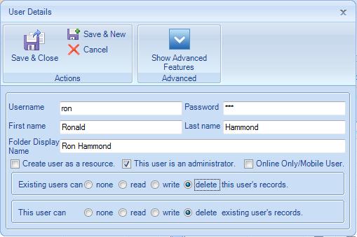 There are four types of security settings that can be applied to an OfficeCalendar user: None check the None access checkbox if you do not want a user to have any rights at the time of creation.