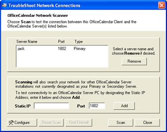 After testing the connection between your OfficeCalendar Client and Server, you may also choose to scan for installed