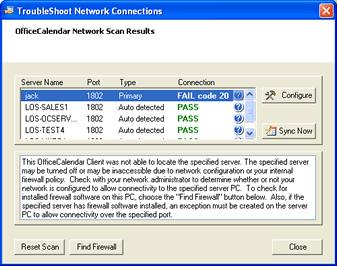 Firewalls can block connectivity between your OfficeCalendar Client and Server, in which case an exception must be