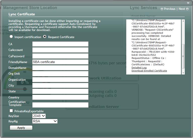 Mediant 800B SBA 4. Click Apply; the following screen appears. Figure 10-46: Lync Certificate Download Enrolled Certificate 5.