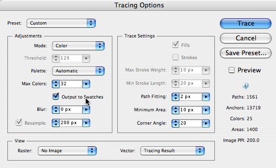9. If you are still not satisfied with the result, you can click the Tracing Options button on the