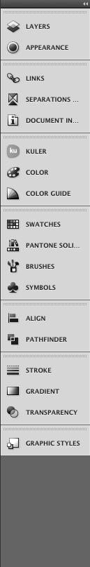By default, the panels in Illustrator (formerly called palettes) are collapsed to icons only.