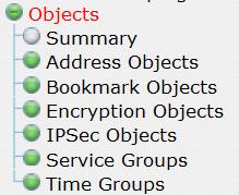 Objects Address Holds IP Address and domain names to be referenced in other parts of the firewall. Domain names/host names can only be used in Email Proxy and Web Content filtering.