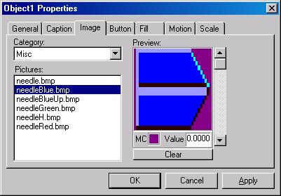 Select Misc Select needleblue.bmp Click the OK button to close the Properties dialog.