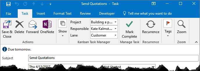 Kanban Task Manager uses standard Outlook task items, but the tasks have two, three or four dropdowns that are not there in