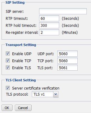 Figure 4: SIP settings 2 Configure the following: SIP Setting SIP server: Enter the current public IP address or public domain name of the SIP server.