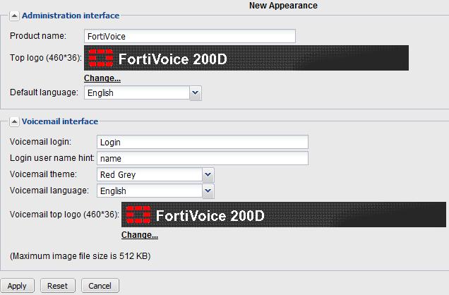 Figure 9: Appearance tab 3. Configure the following to change appearance: Administration Interface Product name Top logo Default language Enter the name of the product.