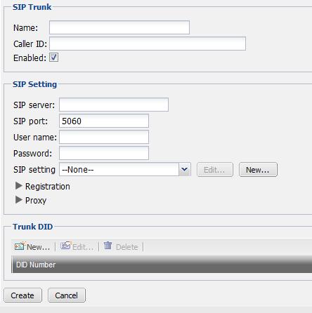 Table 1: SIP trunks Enabled Name Server Port SIP Setting Status Select to activate this trunk. The name of the SIP service provider. The VoIP provider s domain name or IP address. For example, 172.20.