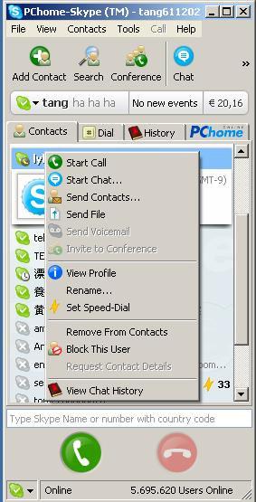 3.6 Assigning Speed-Dial Open Skype window, right-click the user name on the contact list and select