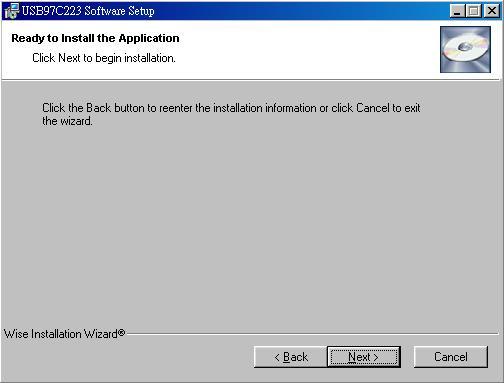 Step 3 The pop-up window shows Welcome to the USB97C223 Software Installation Wizard.