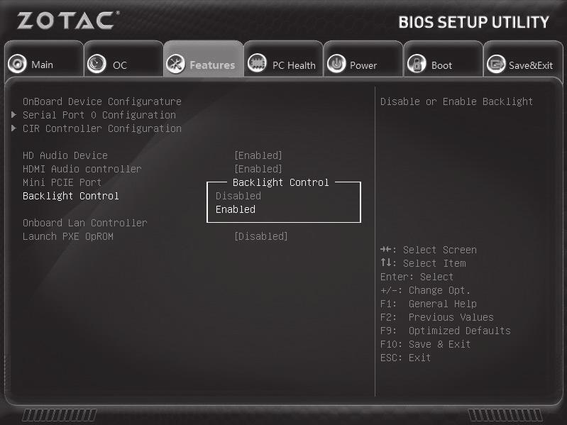 BIOS settings of specific functions ZOTAC ZBOX nano has some specific functions which can be enabled or disabled in BIOS settings, such as LED indicator and CIR controller.